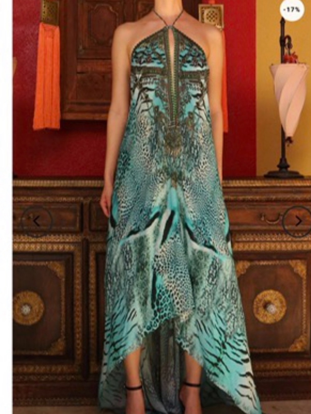 Blue Leopard Halter High-Low Maxi Dress